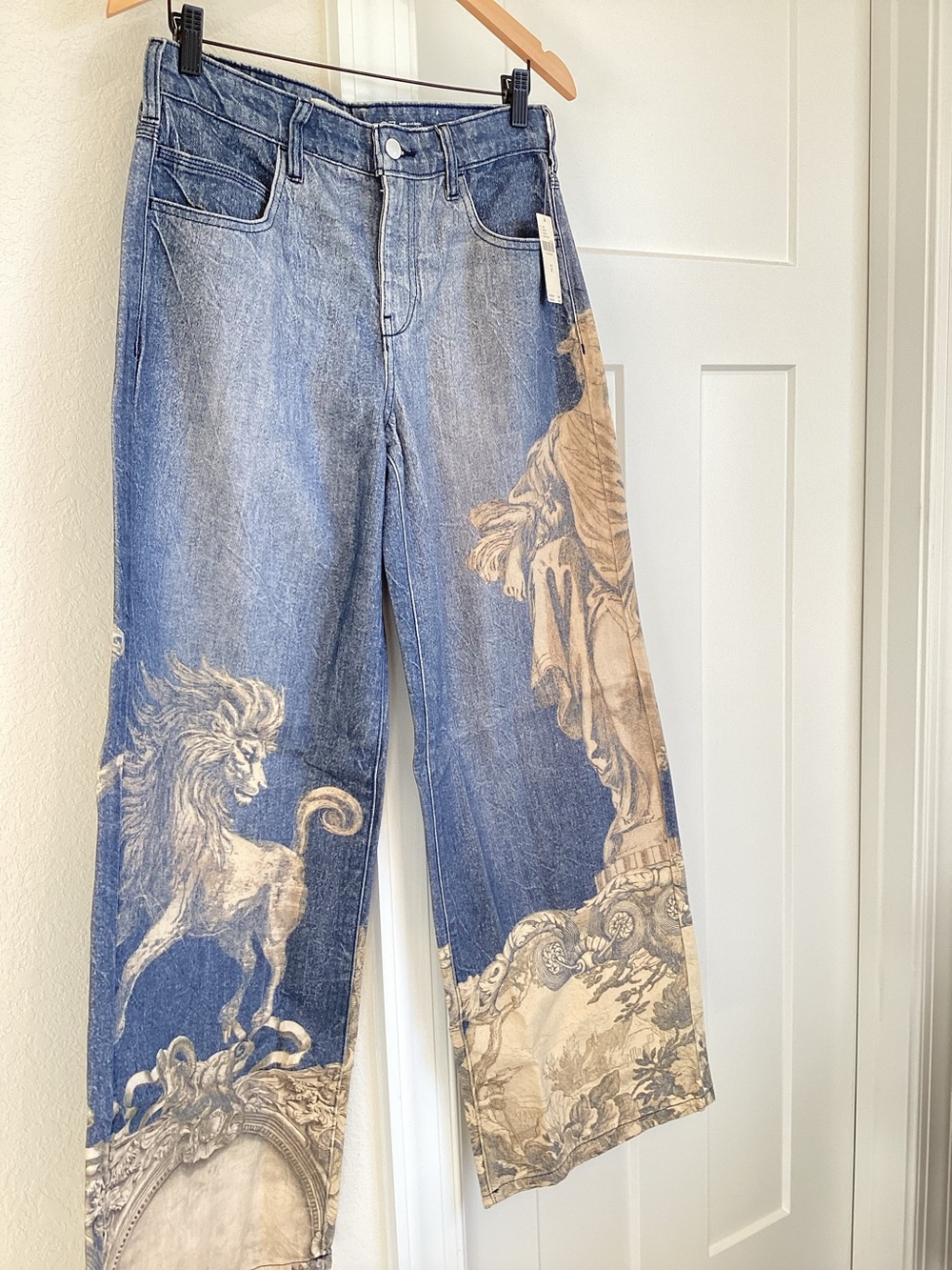 Anthropologie Low Rise Wide Leg Jeans Pilcro New 27 Zbo Roman Lion Unicorn Art - Picture 5 of 15